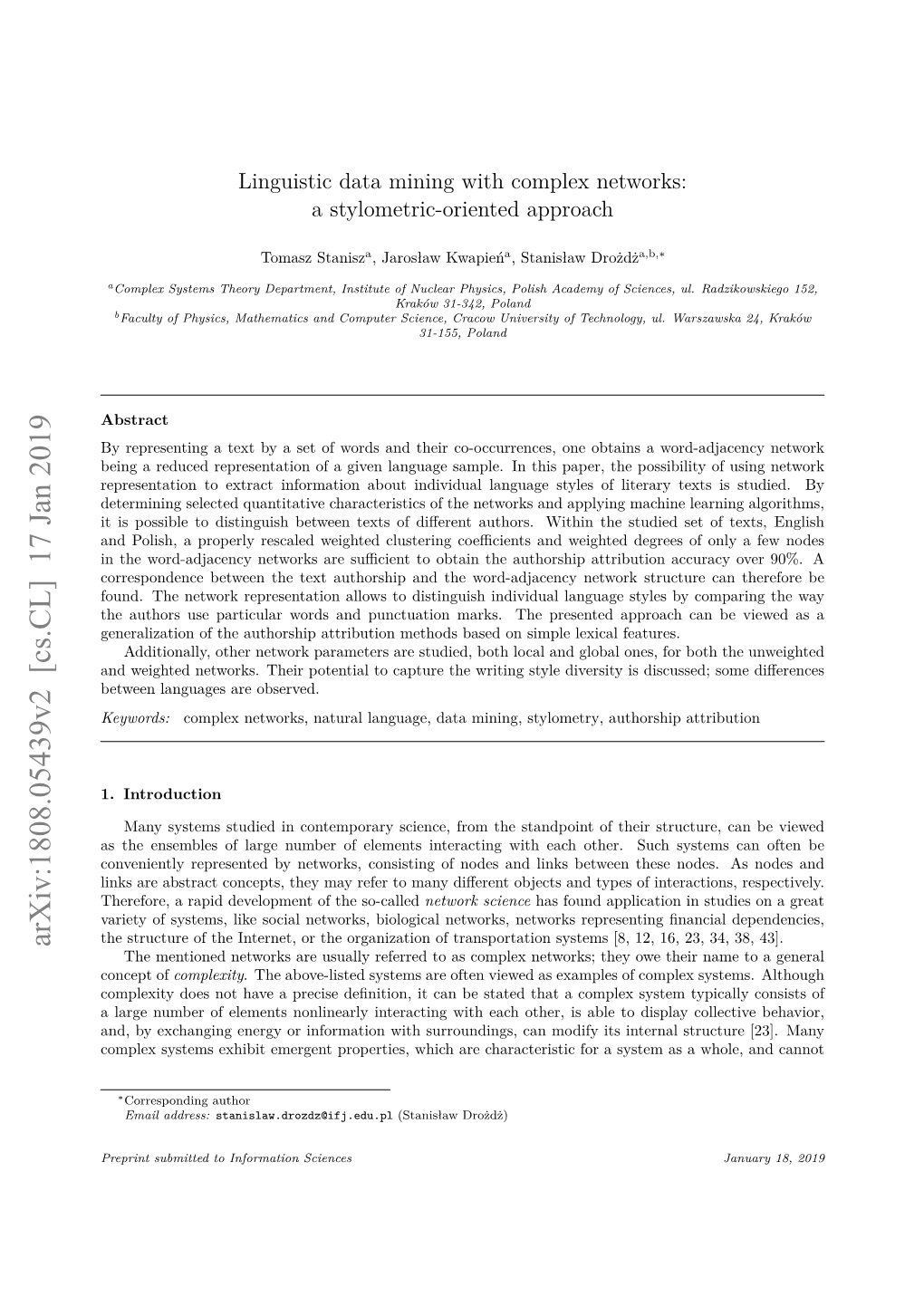 Linguistic Data Mining with Complex Networks: a Stylometric-Oriented Approach