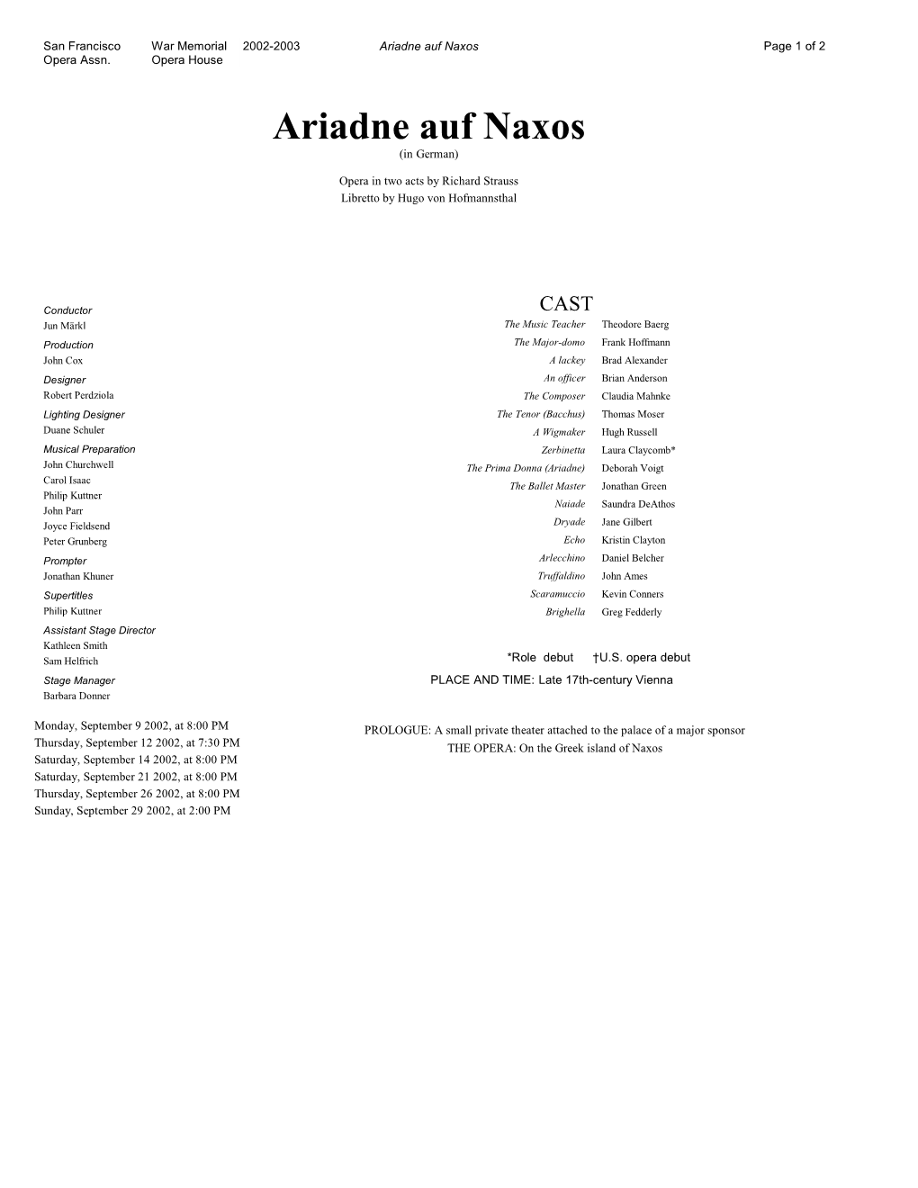 Ariadne Auf Naxos Page 1 of 2 Opera Assn