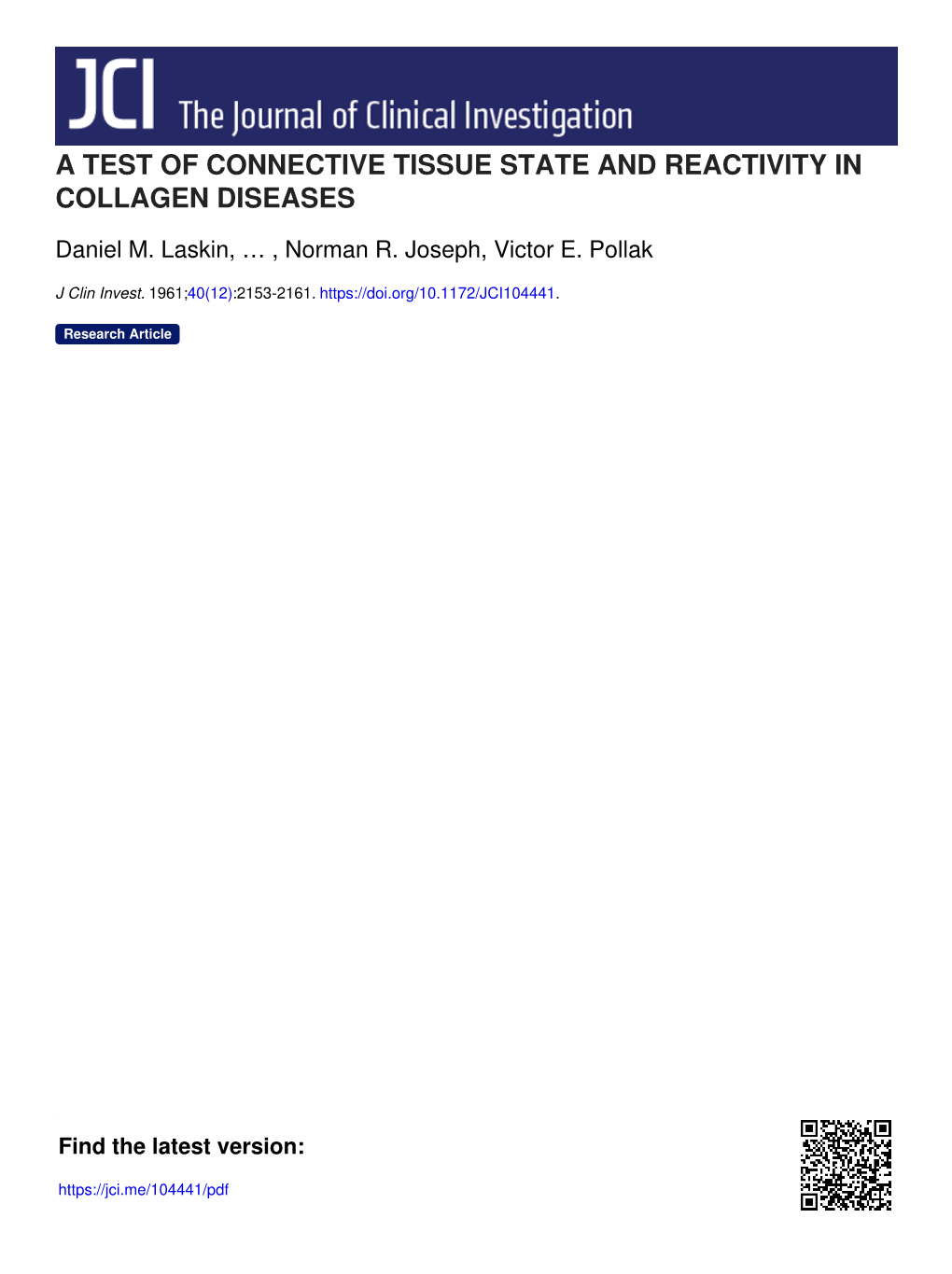 A Test of Connective Tissue State and Reactivity in Collagen Diseases