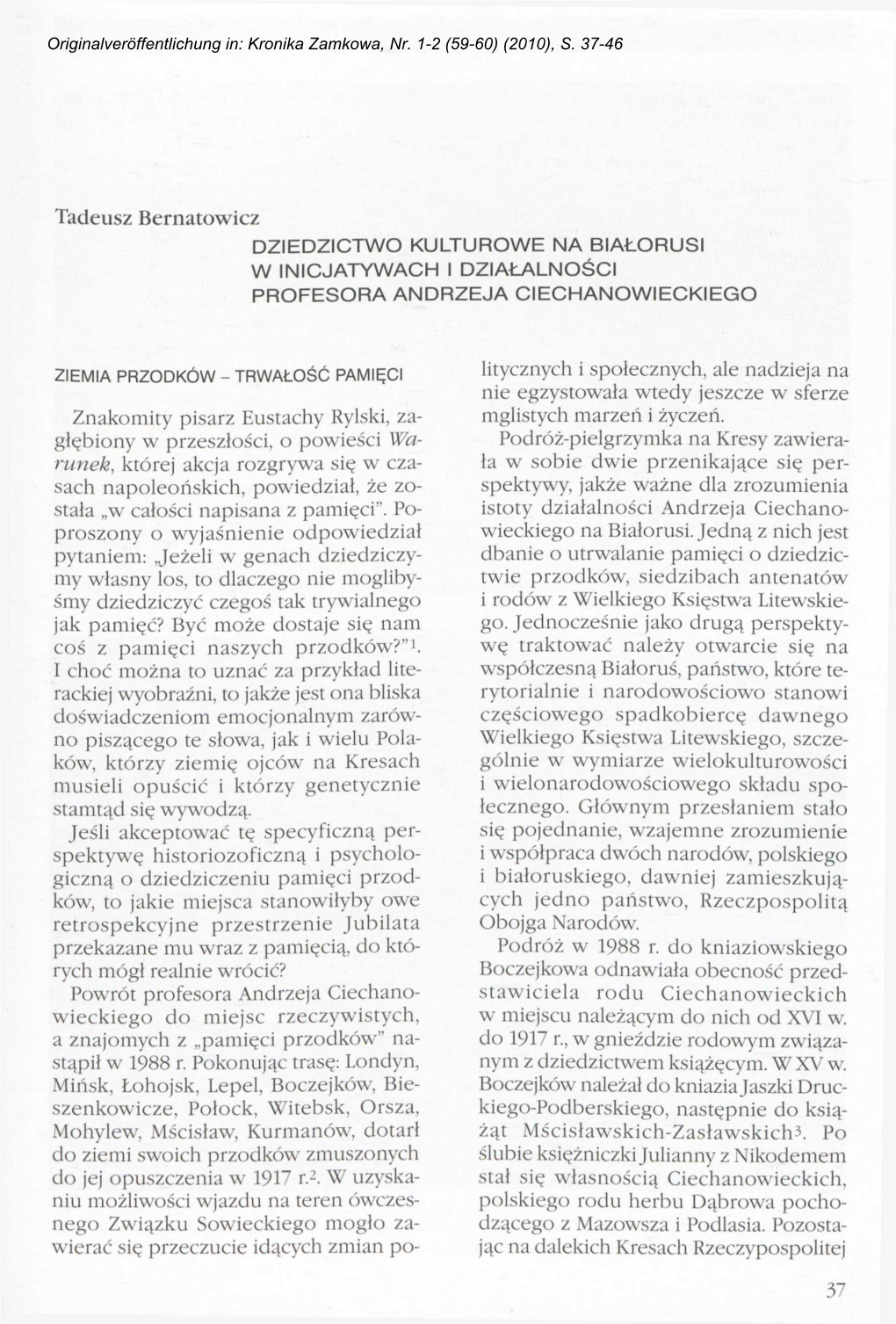 T. Bernatowicz (Z Zespołem), Archi- Ciechanowieckiego 6 Października 2009 R