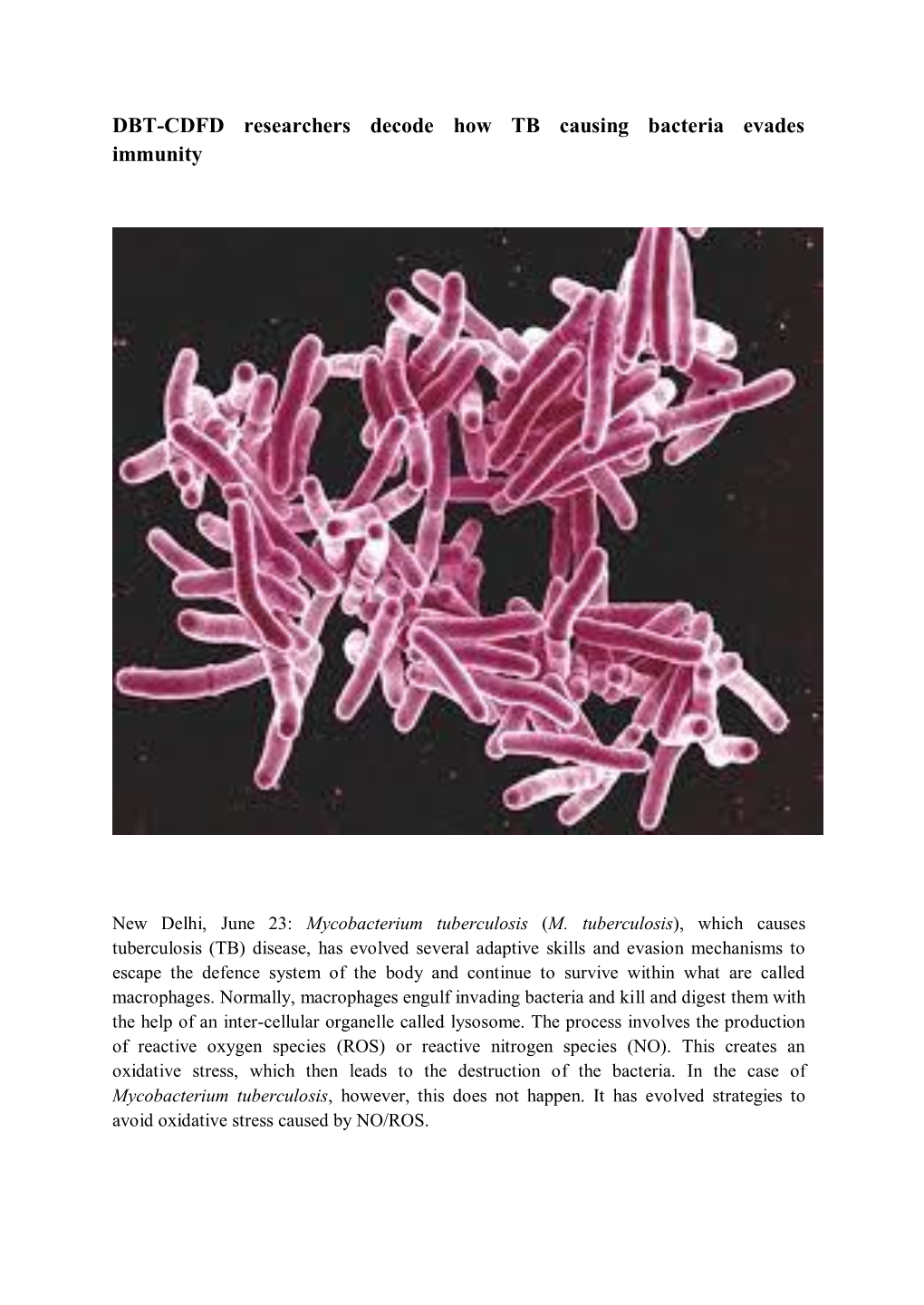 DBT-CDFD Researchers Decode How TB Causing Bacteria Evades Immunity