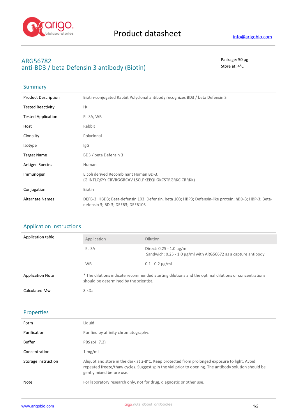 Anti-BD3 / Beta Defensin 3 Antibody (Biotin) (ARG56782)