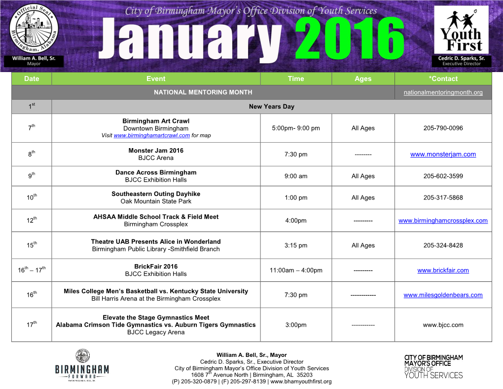 JANUARY 2016 Calendar