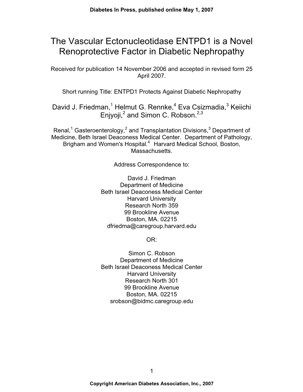 ENTPD1, a Protective Vascular Ecto-Enzyme, Prevents Diabetic Nephropathy