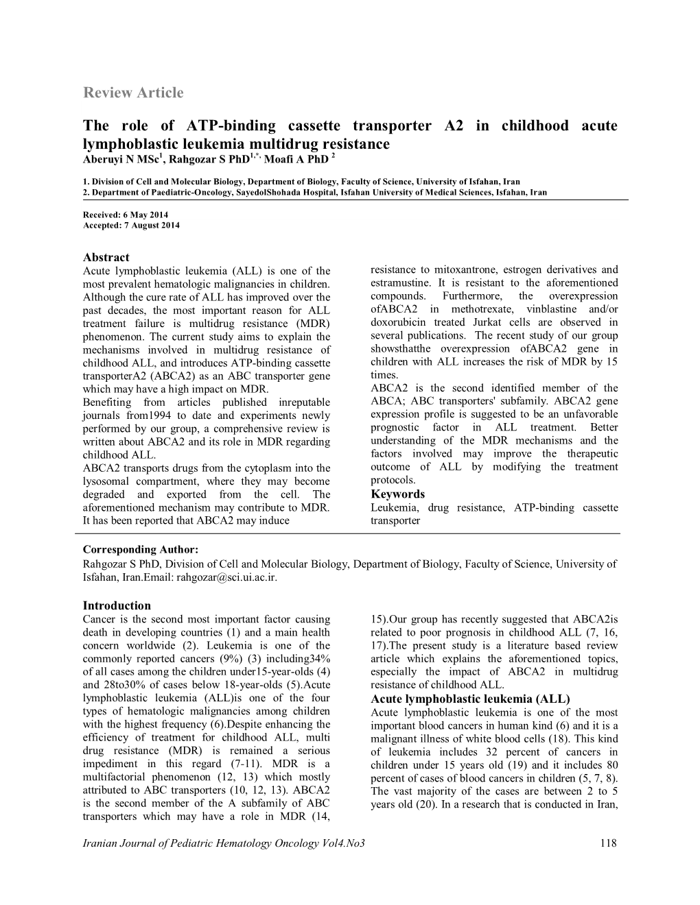 Review Article the Role of ATP-Binding Cassette Transporter