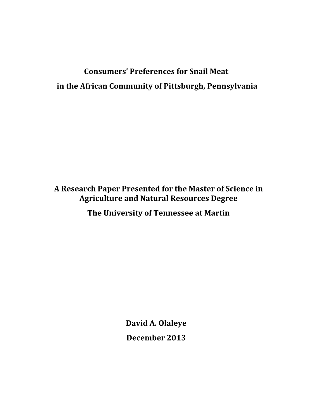 Consumers' Preferences for Snail Meat in the African Community Of