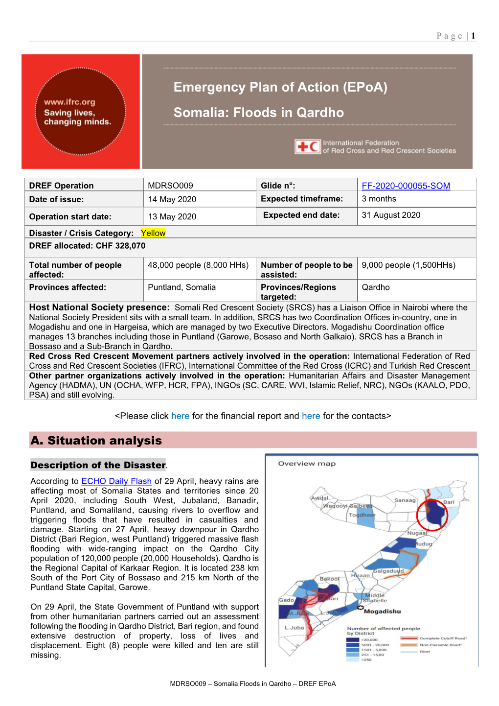 Emergency Plan of Action (Epoa) Somalia: Floods in Qardho