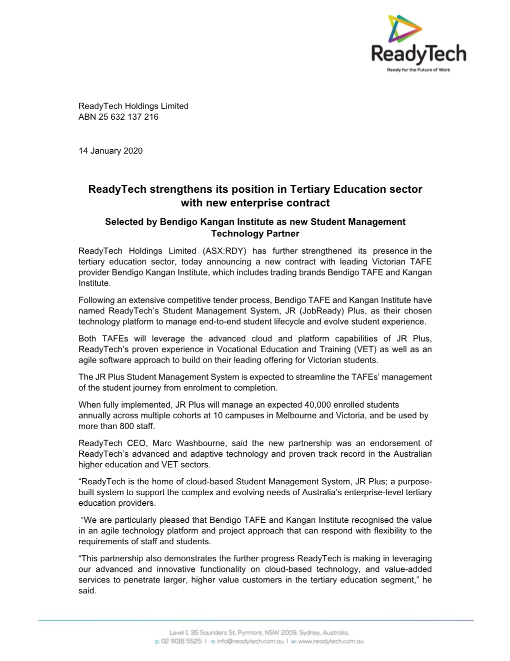 Readytech Strengthens Its Position in Tertiary Education Sector with New