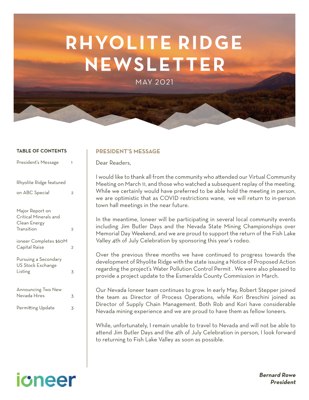 Rhyolite Ridge Q2 Newsletter