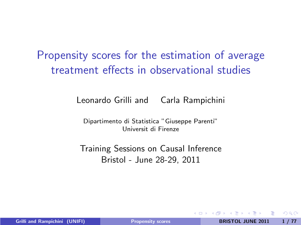 Propensity Scores for the Estimation of Average Treatment Effects In