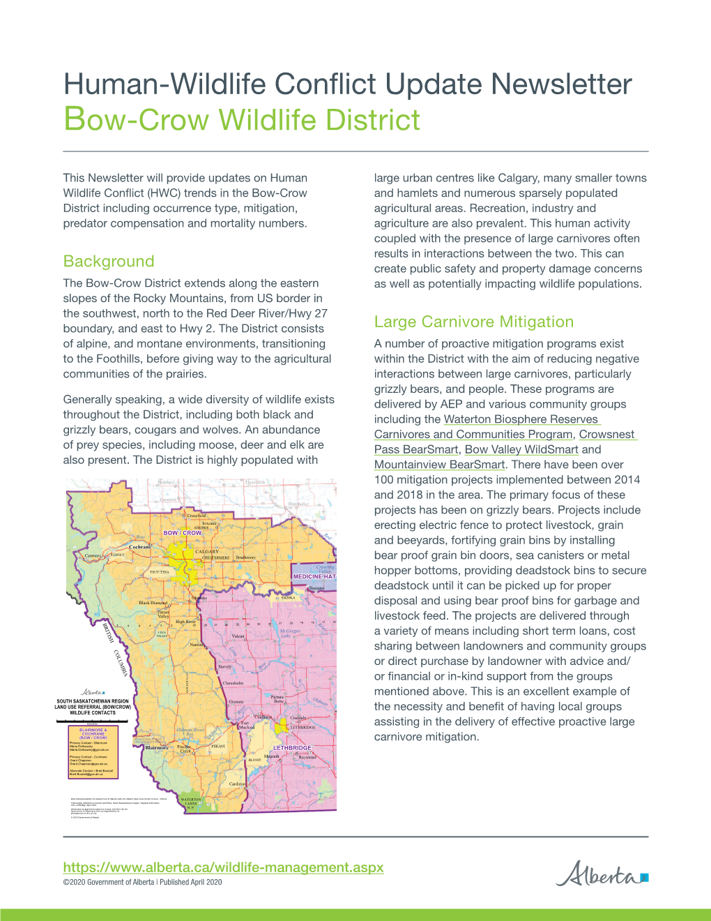 Human-Wildlife Conflict Update Newsletter Bow-Crow Wildlife District