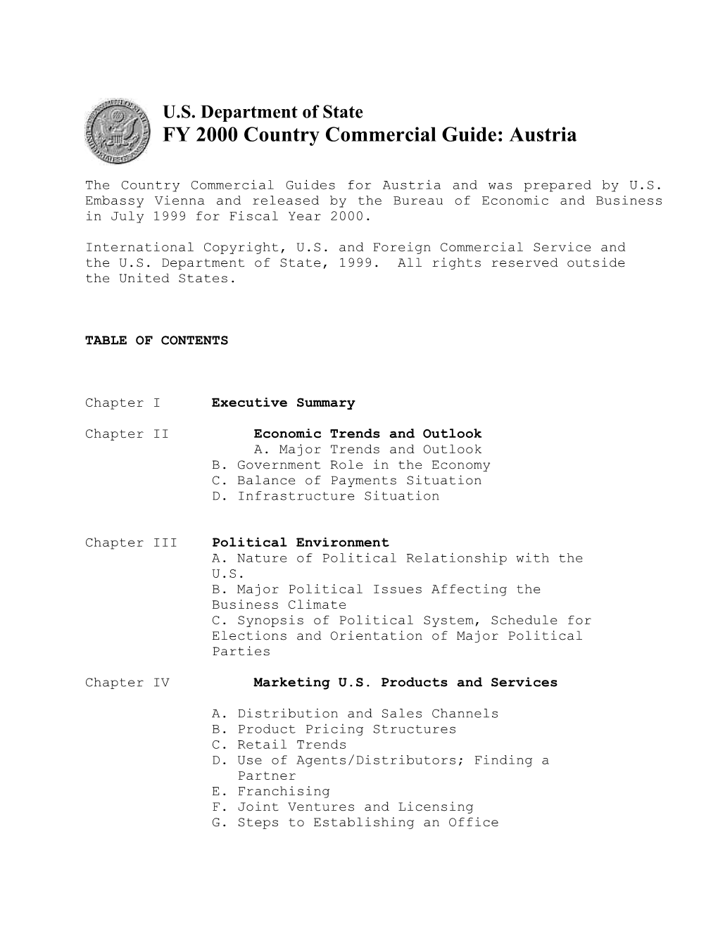 FY 2000 Country Commercial Guide: Austria