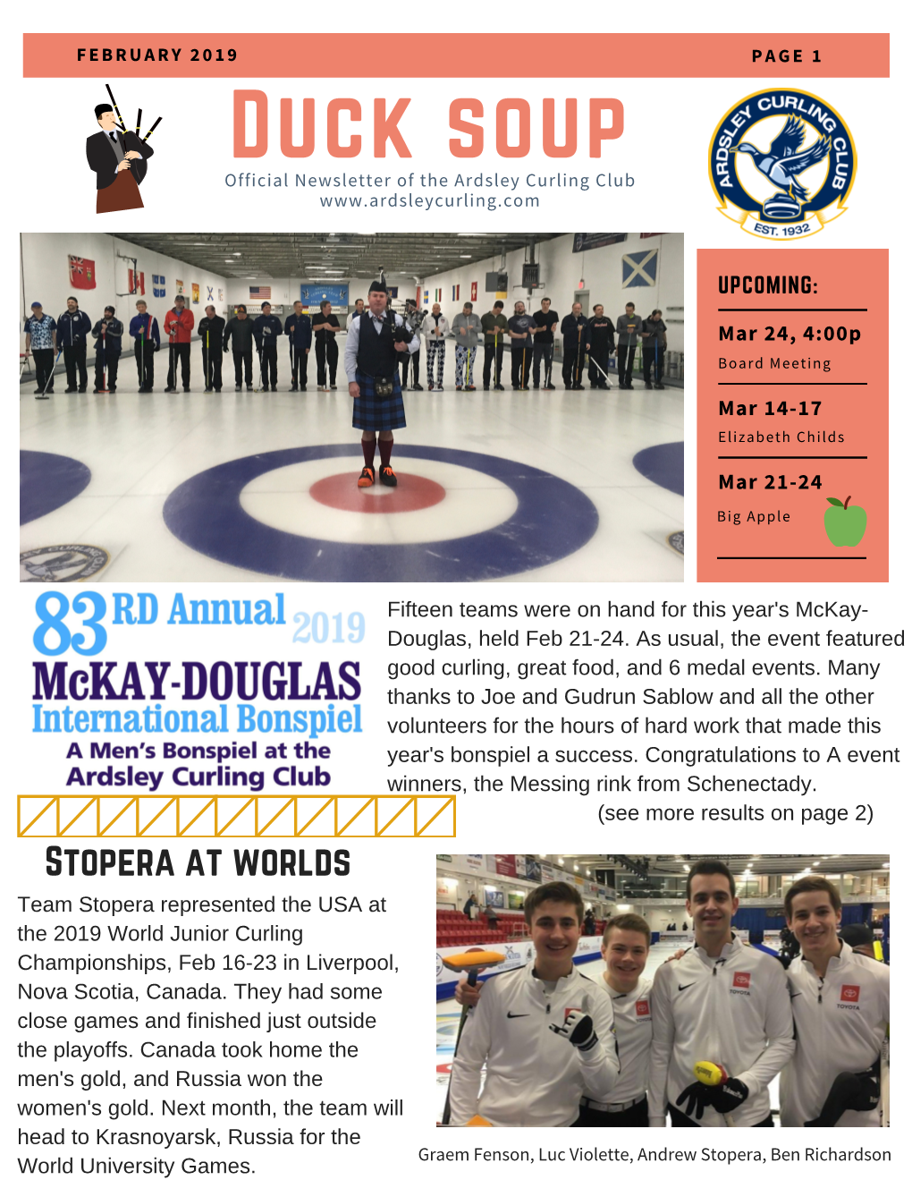 Duck Soup Official Newsletter of the Ardsley Curling Club