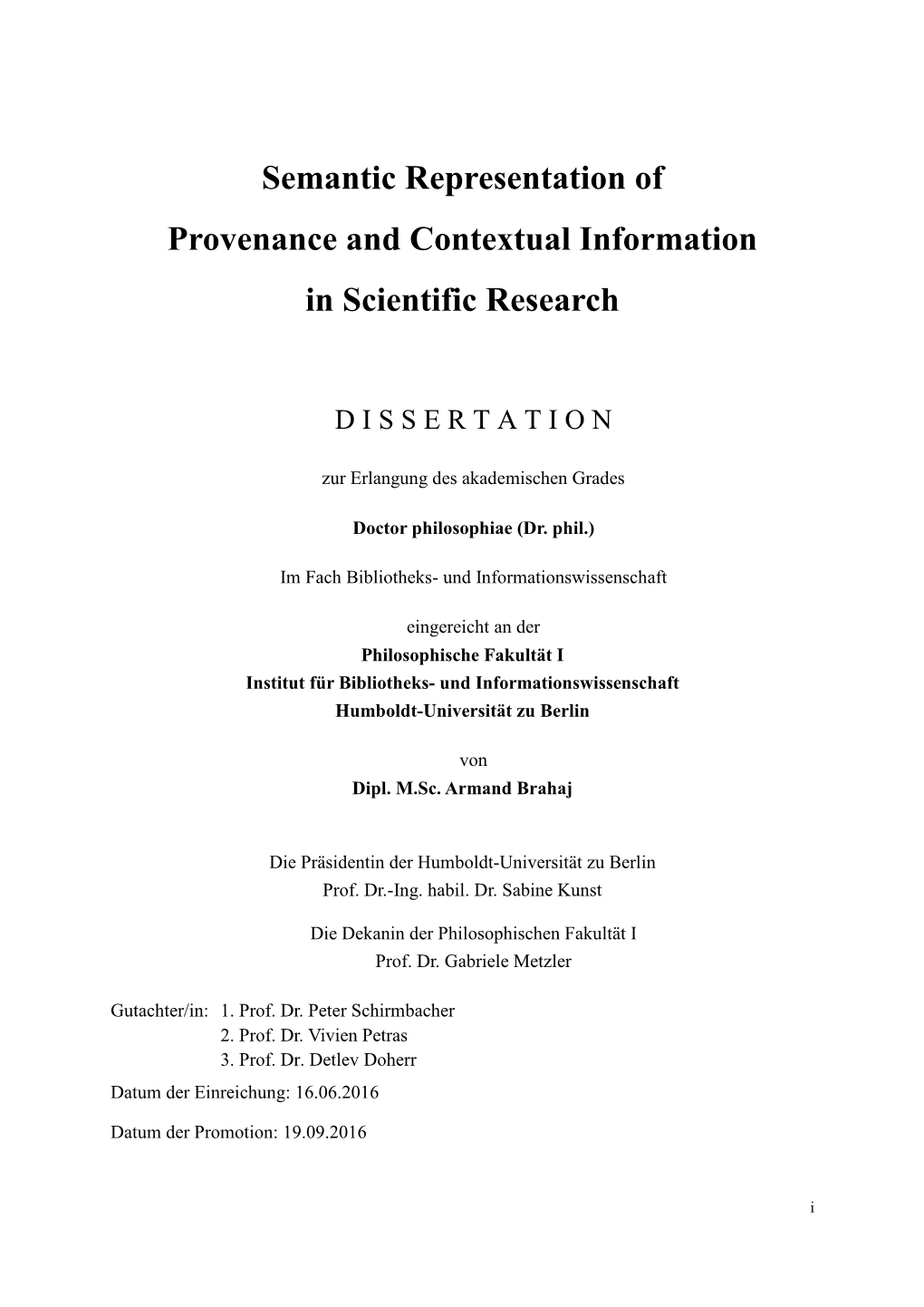 Semantic Representation of Provenance and Contextual Information in Scientific Research