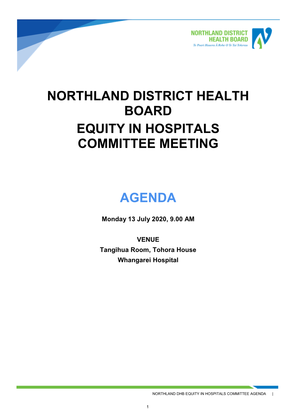 Northland District Health Board Equity in Hospitals Committee Meeting