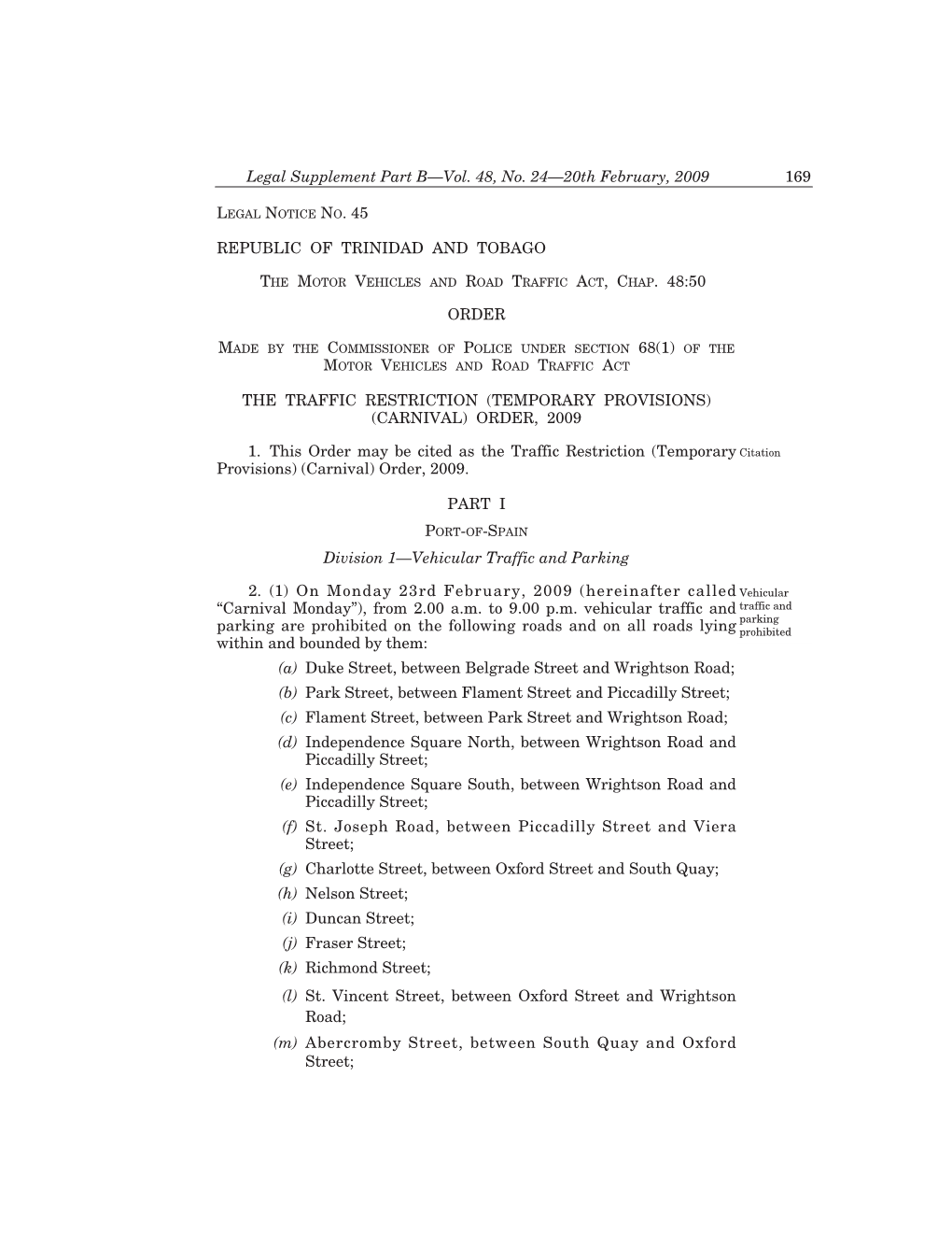 Legal Notice No. 45 Vol. 48 .No, 24—20Th February, 2009