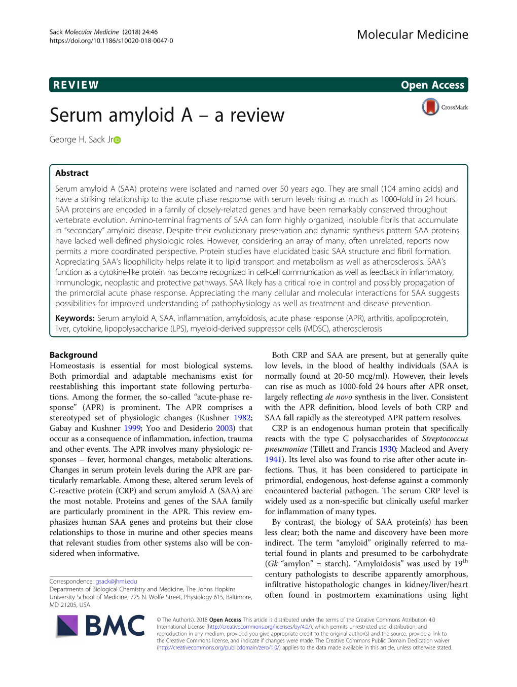 Serum Amyloid a – a Review George H