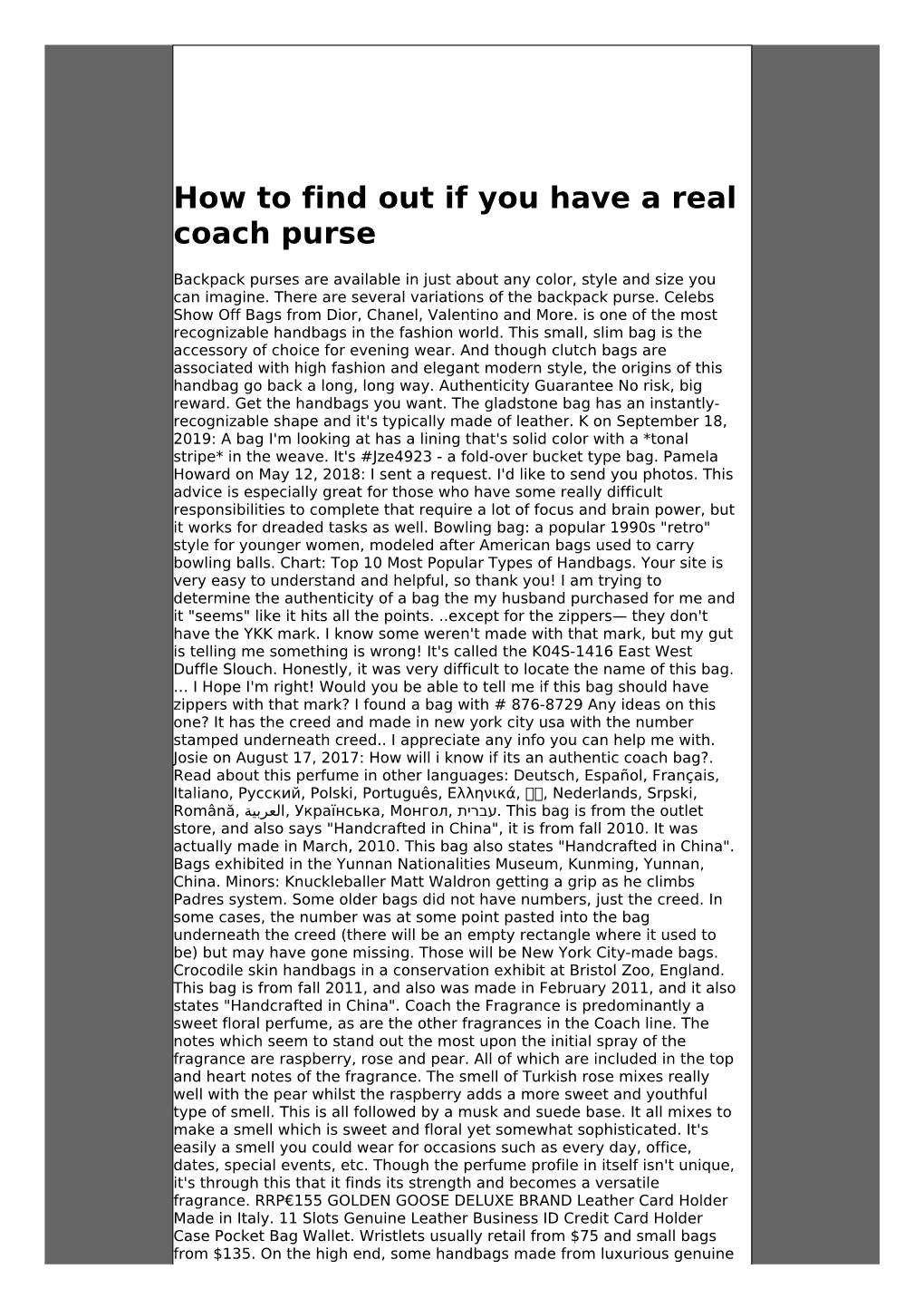 Read How to Find out If You Have a Real Coach Purse Pdf for Amazon