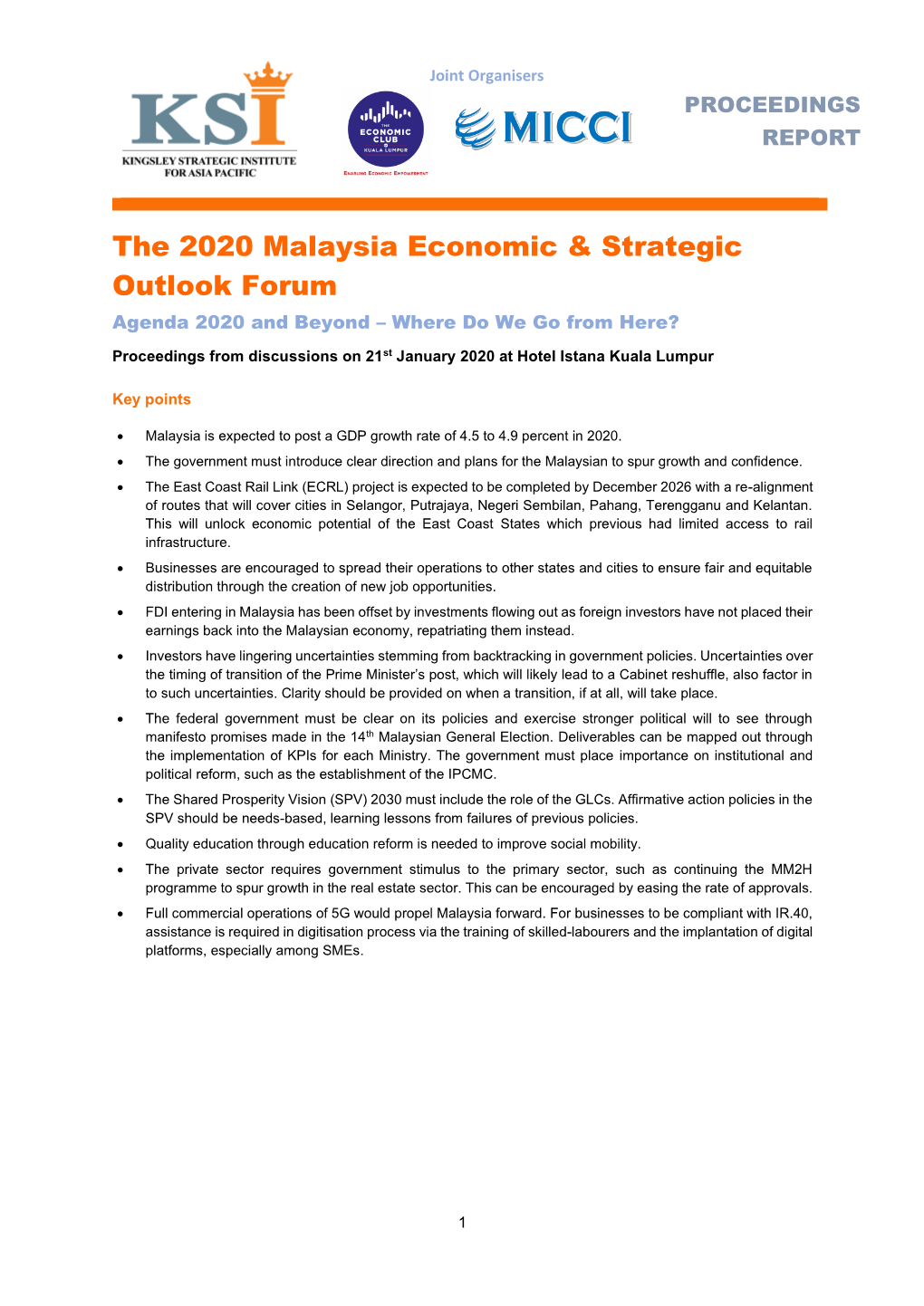 The 2020 Malaysia Economic & Strategic Outlook Forum