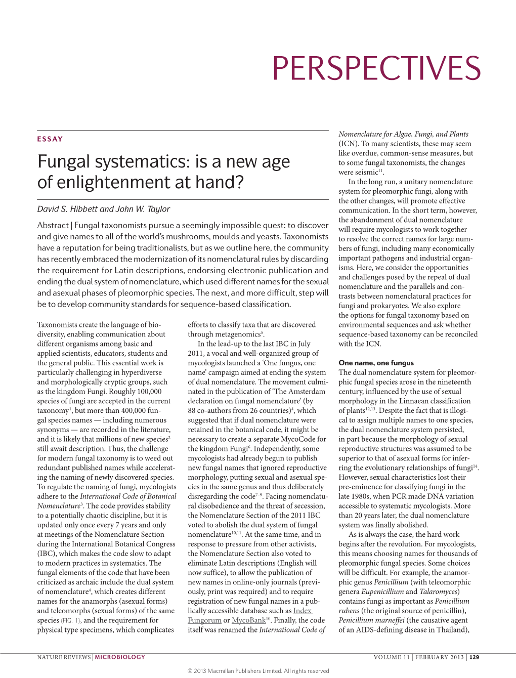 Fungal Systematics: Is a New Age of Enlightenment at Hand?