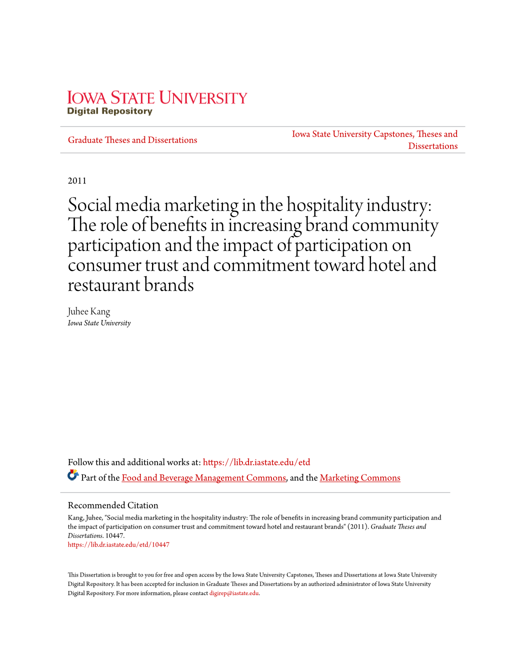 Social Media Marketing in the Hospitality Industry: the Role Of