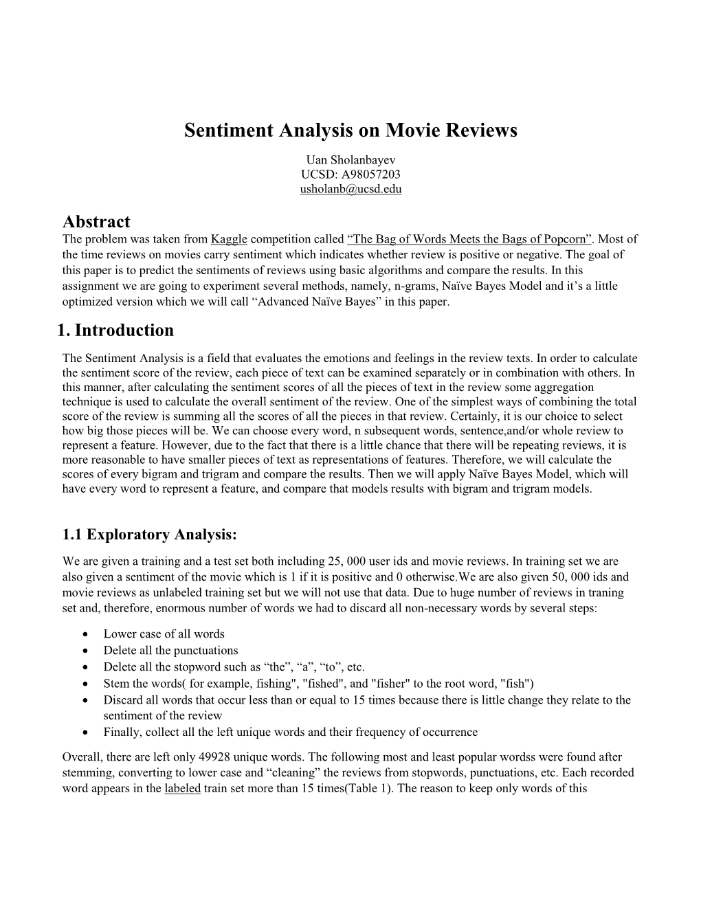 Sentiment Analysis on Movie Reviews