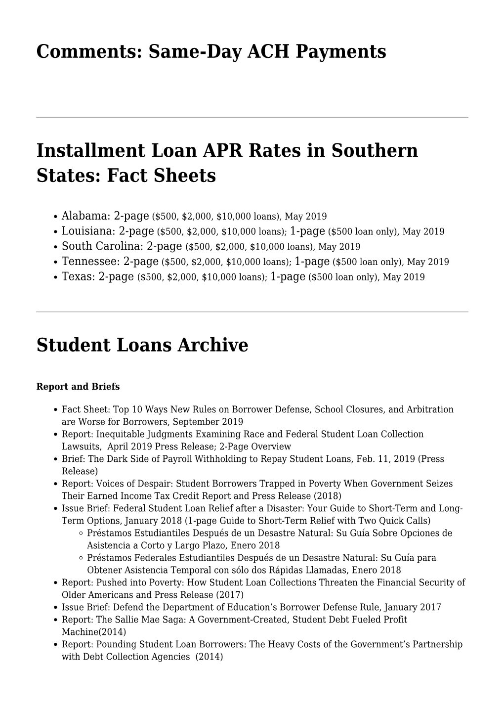Fact Sheets,Student Loans Archive,For-Profit