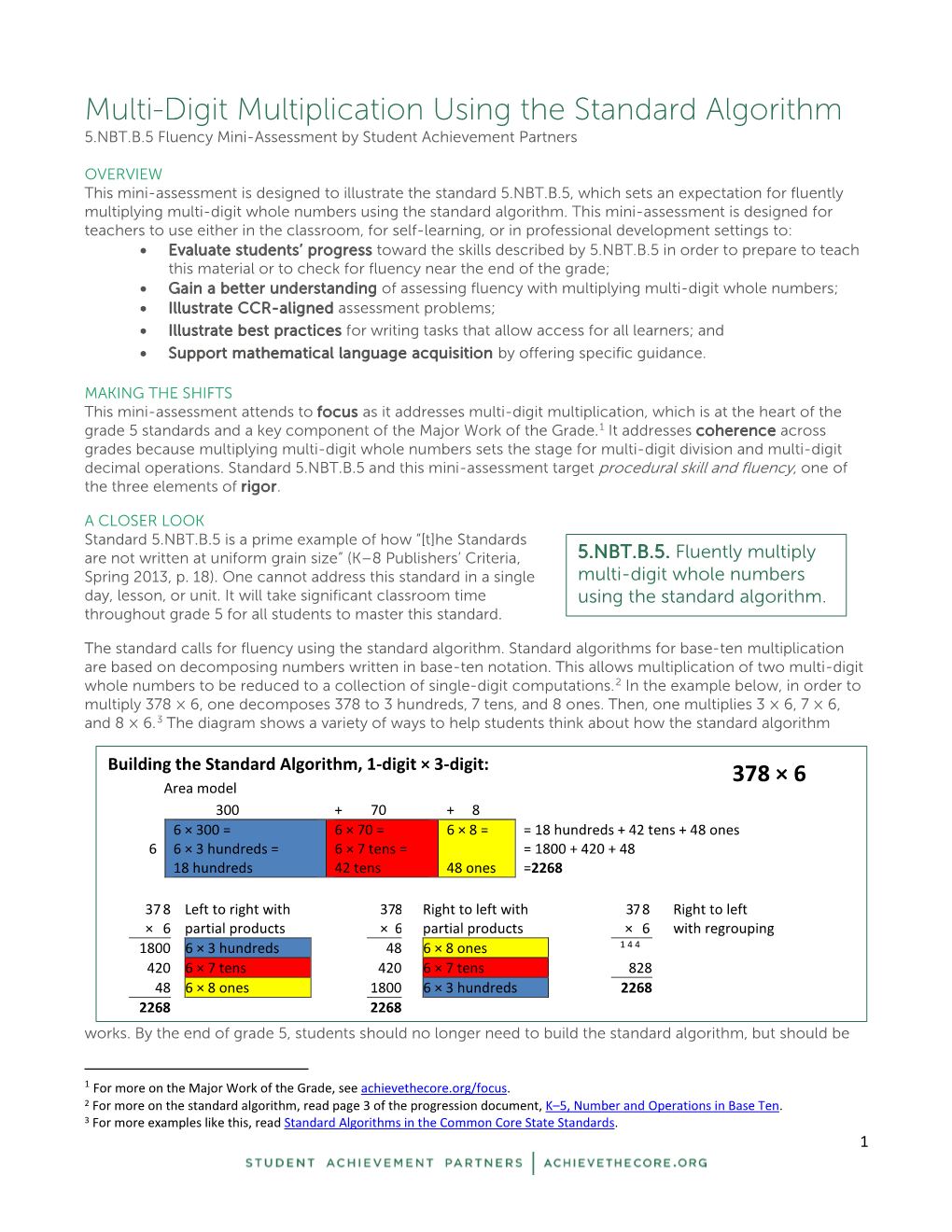 Multi-Digit Multiplication Using the Standard Algorithm 5.NBT.B.5 Fluency Mini-Assessment by Student Achievement Partners