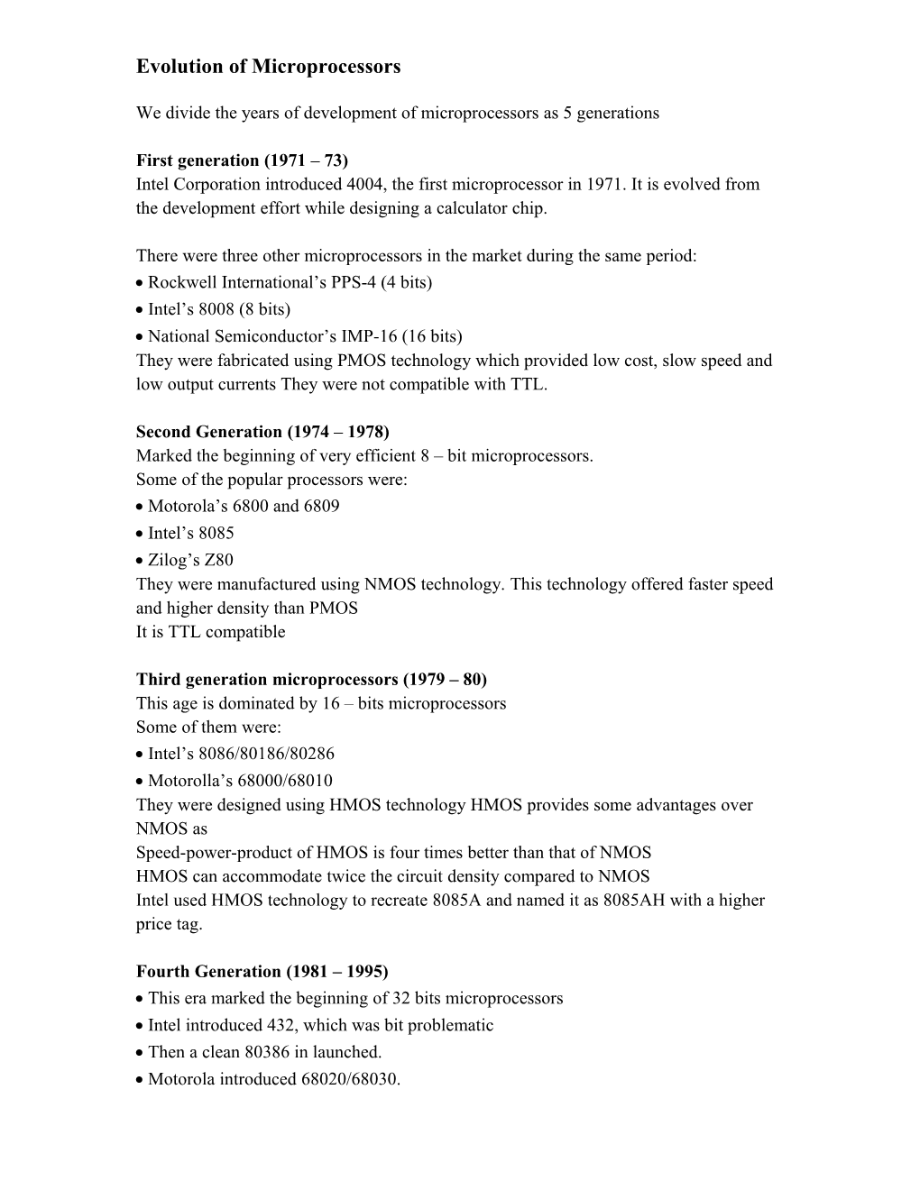 Evolution of Microprocessors