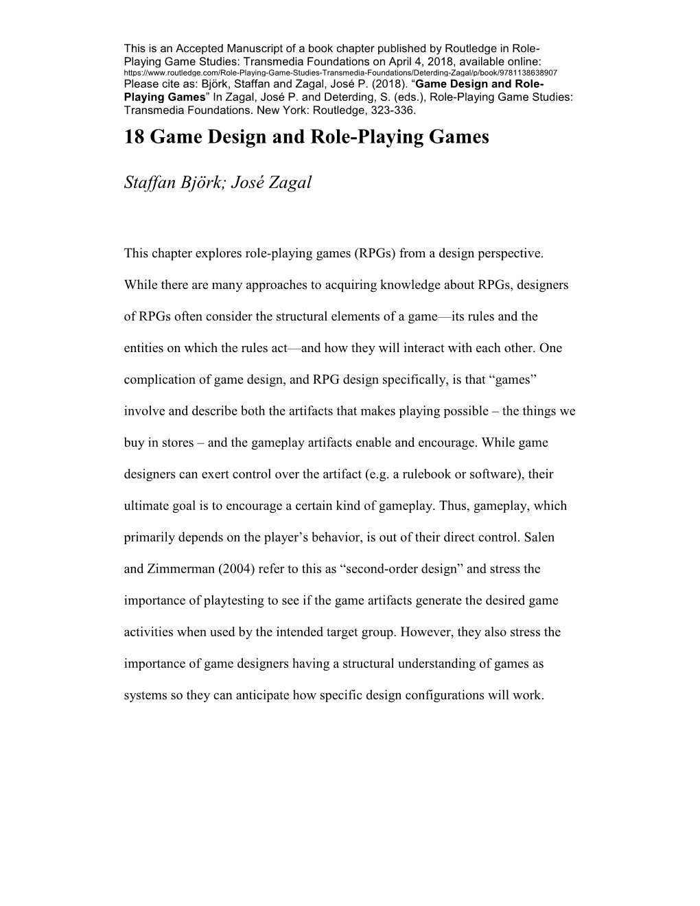 Game Design and Role-Playing Games