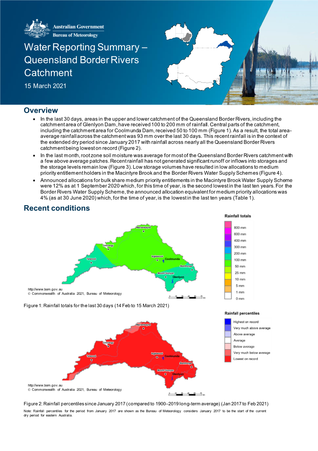 Water Reporting Summary – Queensland Border Rivers Catchment