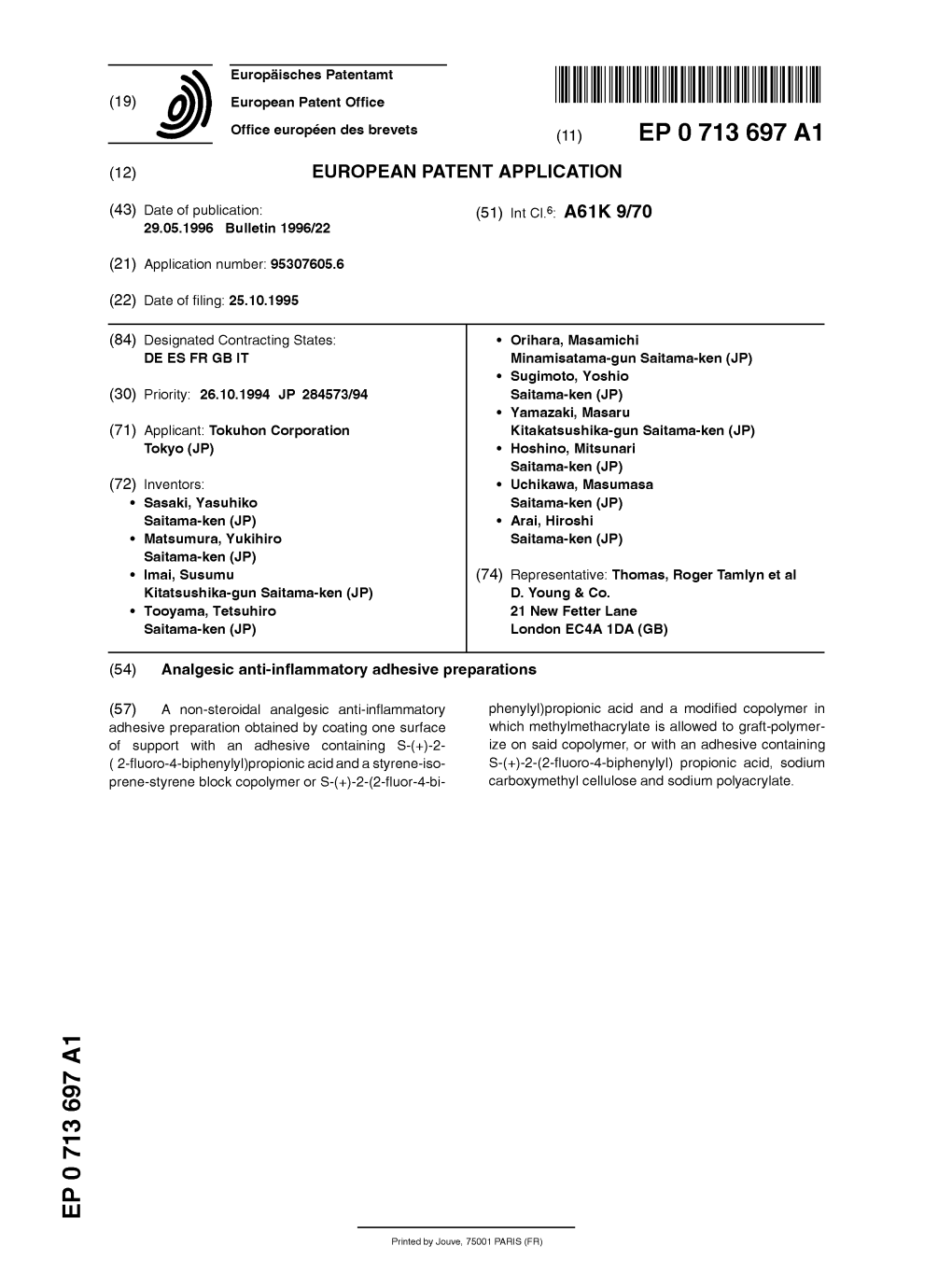 Analgesic Anti-Inflammatory Adhesive Preparations