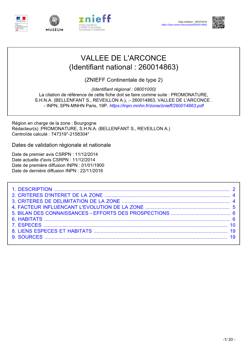 VALLEE DE L'arconce (Identifiant National : 260014863)