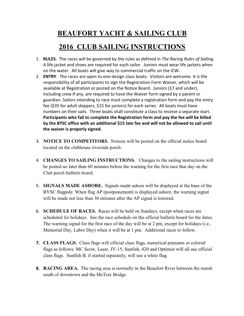 Spring Series Sailing Instructions