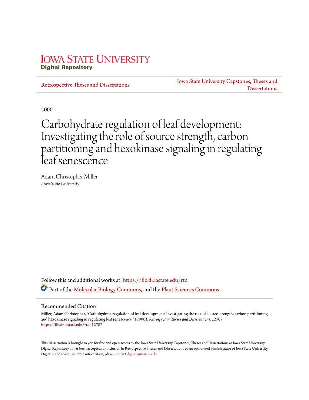 Carbohydrate Regulation of Leaf Development