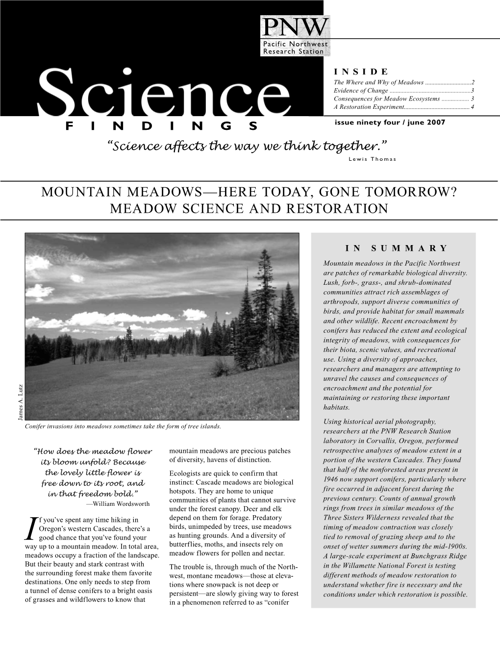 Mountain Meadows--Here Today, Gone Tomorrow? Meadow Science