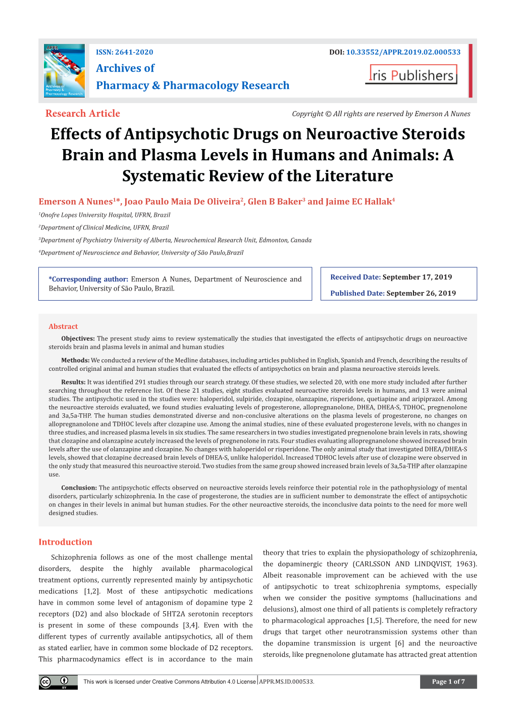 Effects of Antipsychotic Drugs on Neuroactive Steroids Brain and Plasma Levels in Humans and Animals: a Systematic Review of the Literature