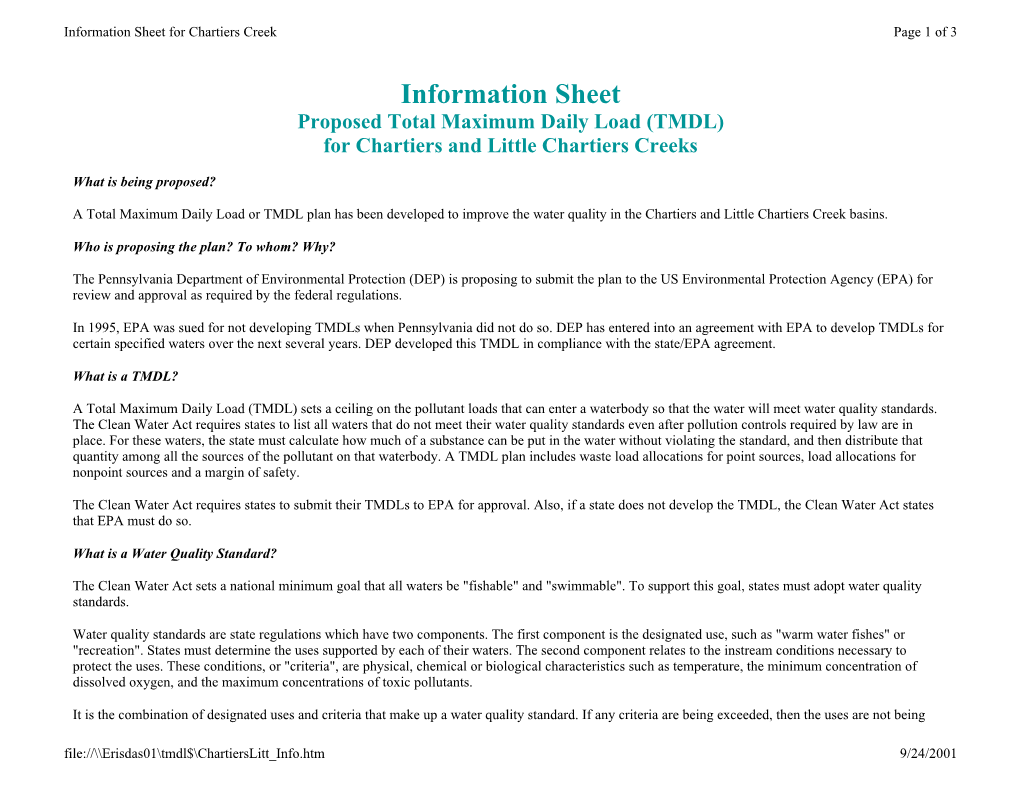 Information Sheet for Chartiers Creek Page 1 of 3