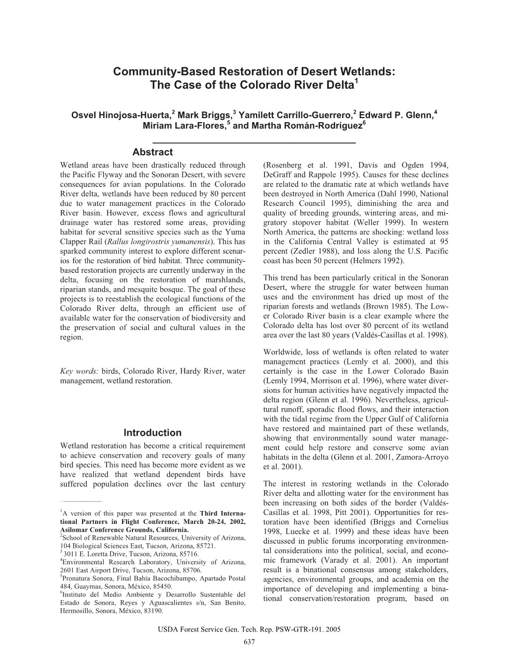 Community-Based Restoration of Desert Wetlands: the Case of the Colorado River Delta1