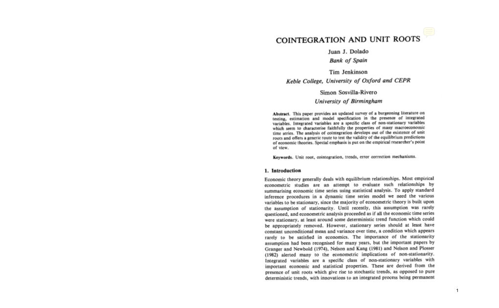 COINTEGRATION and UNIT ROOTS Juan J