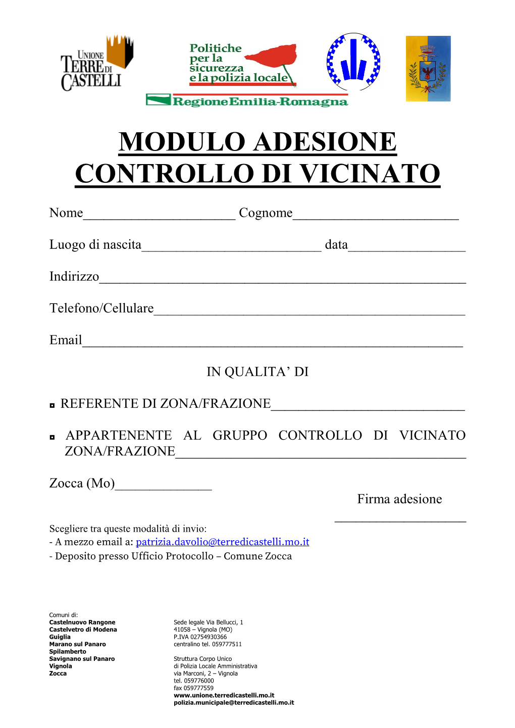 Modulo Adesione Controllo Di Vicinato