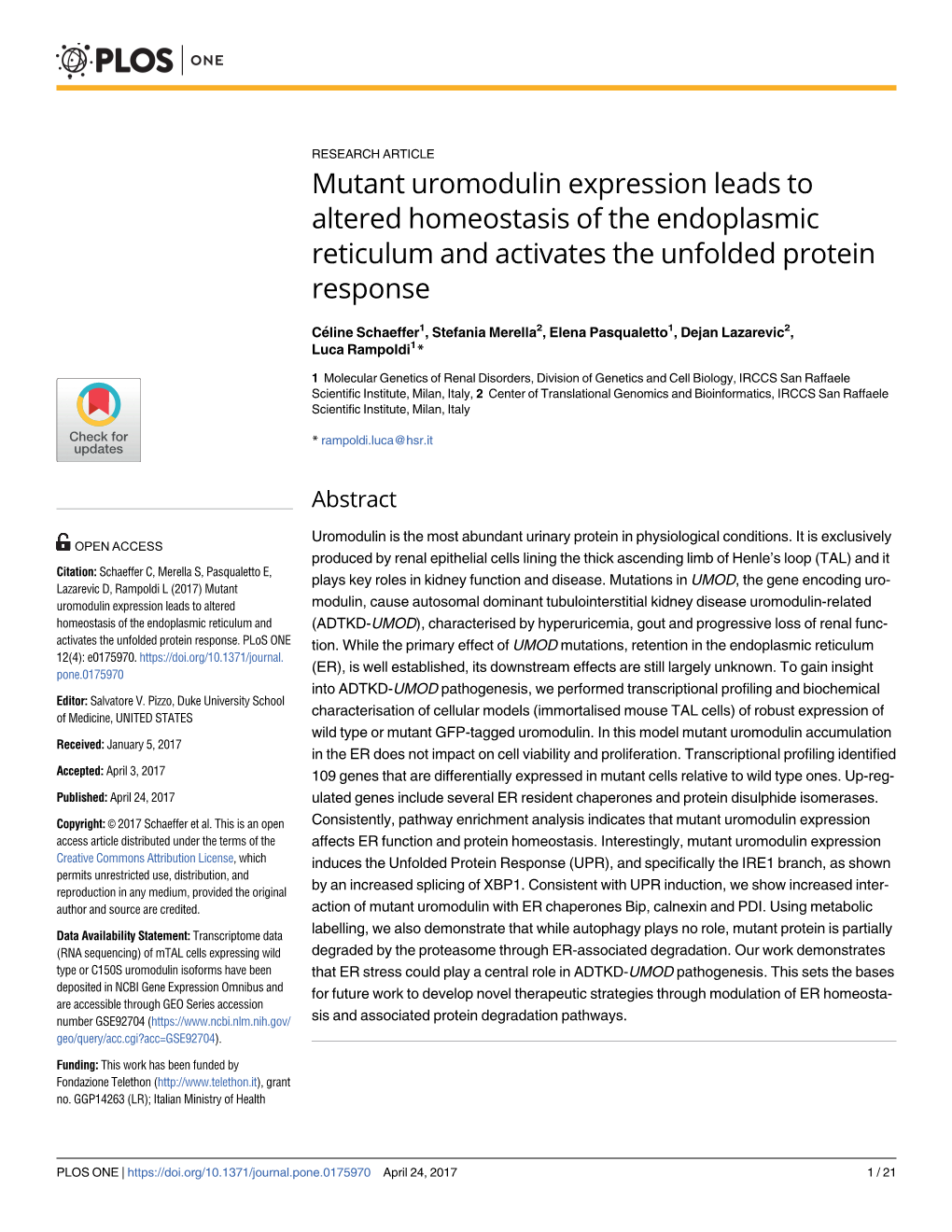 Mutant Uromodulin Expression Leads to Altered Homeostasis of the Endoplasmic Reticulum and Activates the Unfolded Protein Response