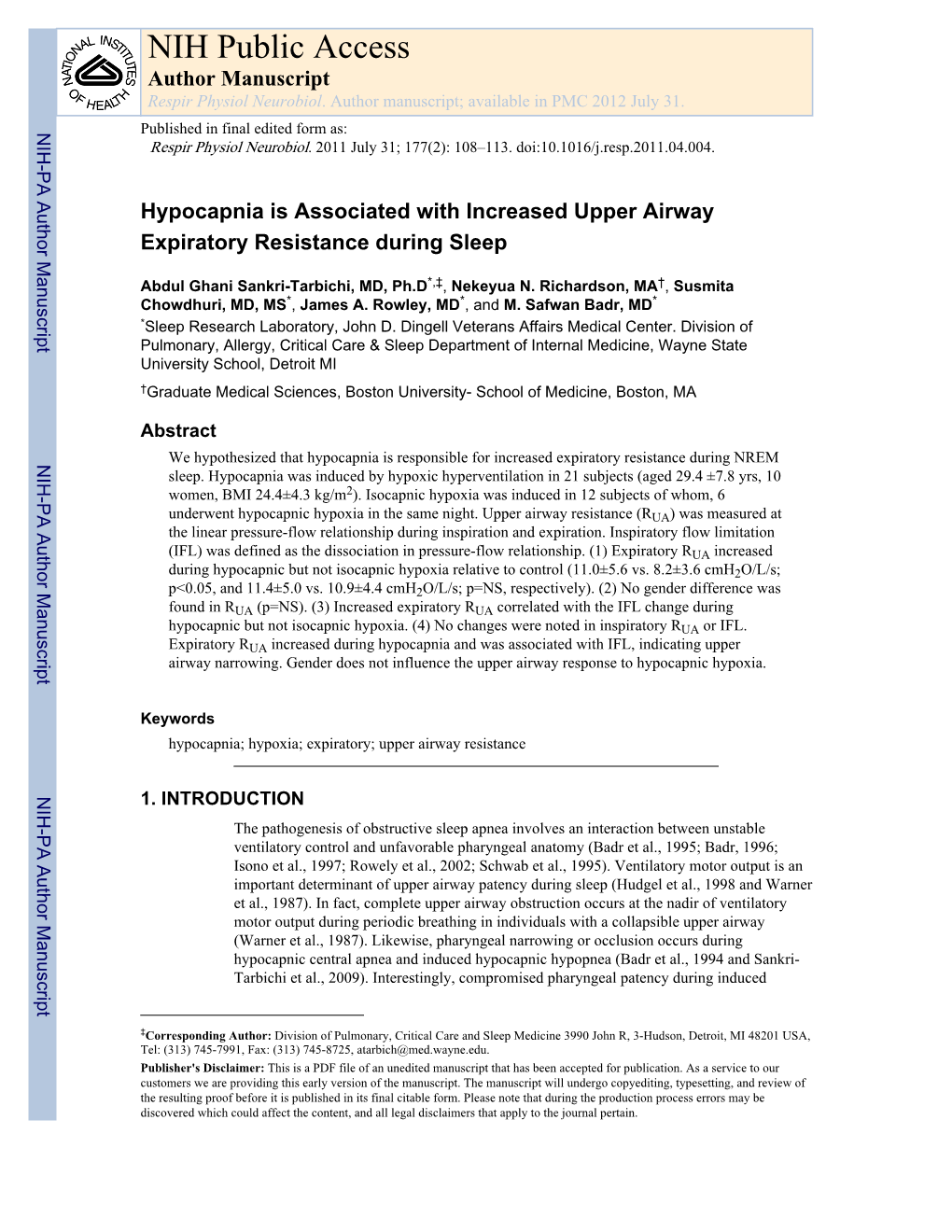 UARS and Hypocapnia During Sleep