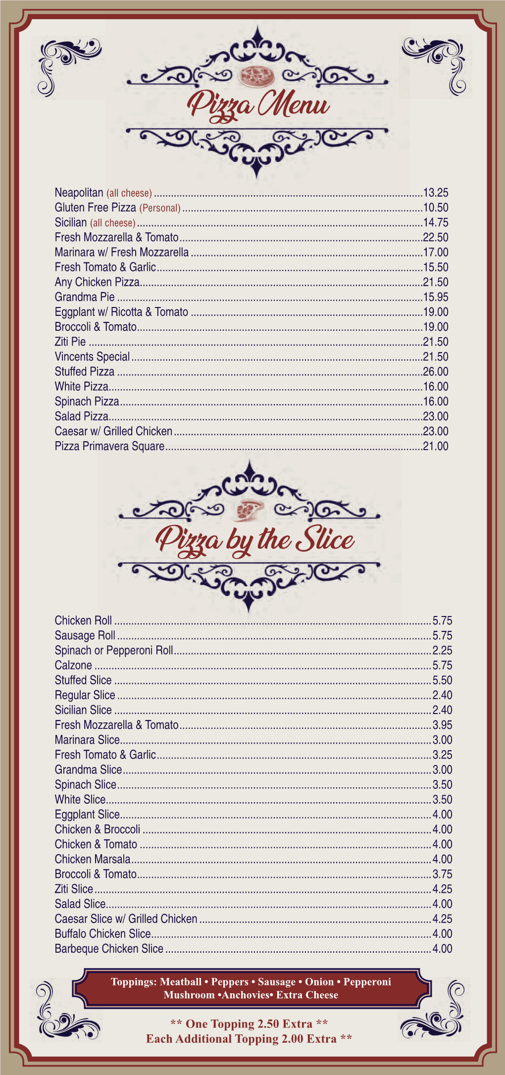 Vincent's Restaurant & Pizzeria Menus