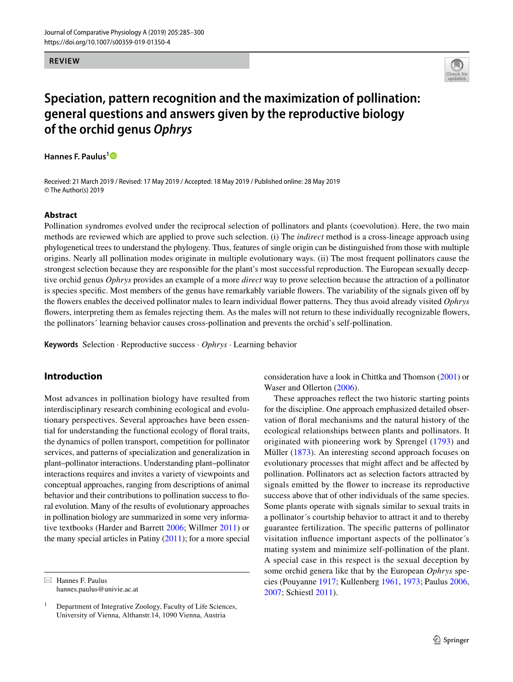 Speciation, Pattern Recognition and the Maximization of Pollination: General Questions and Answers Given by the Reproductive Biology of the Orchid Genus Ophrys