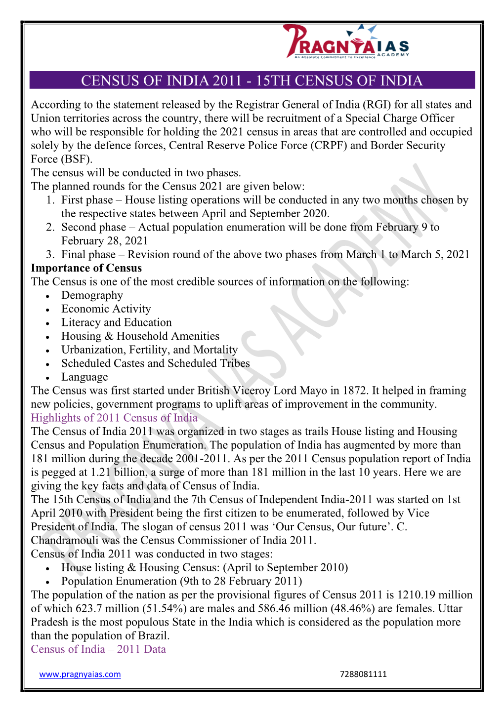 Census 2011 Upsc