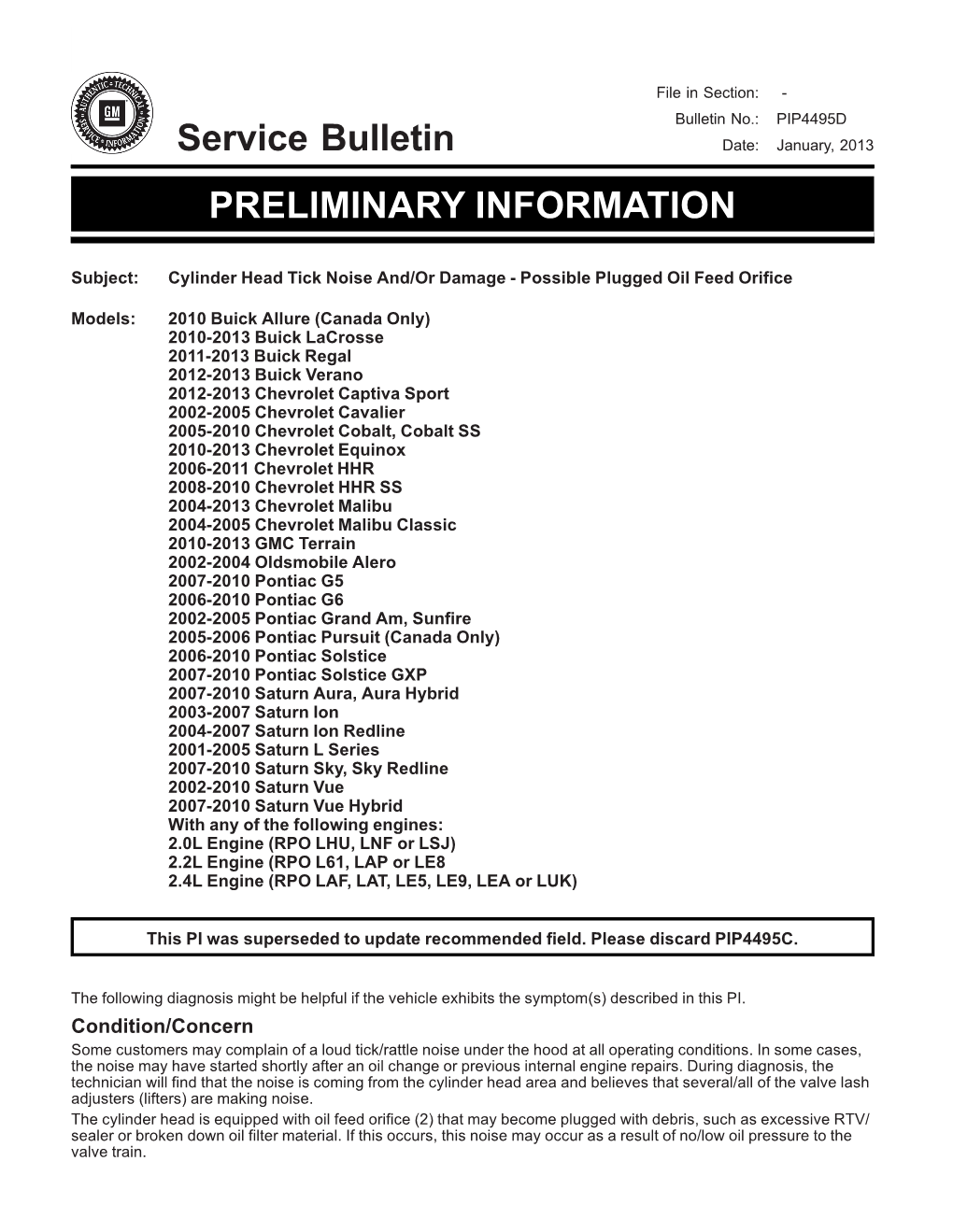 Service Bulletin PRELIMINARY INFORMATION