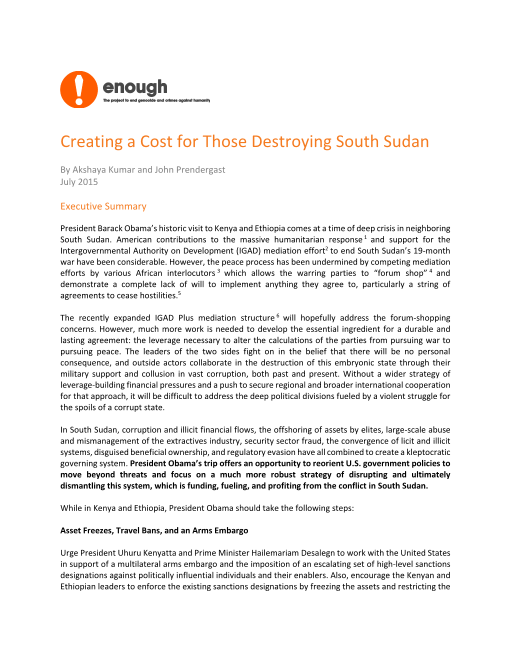 Creating a Cost for Those Destroying South Sudan