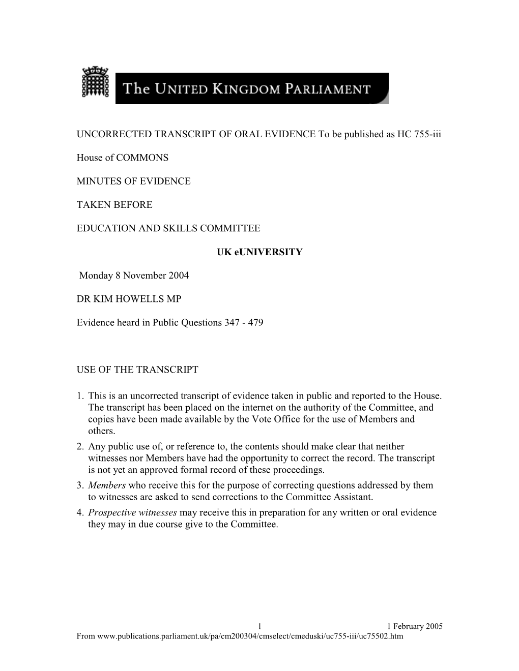 Minutes of Evidence, Education and Skills Committee: UK Euniversity