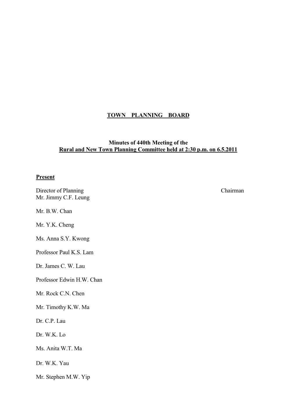 TOWN PLANNING BOARD Minutes of 440Th Meeting of the Rural And